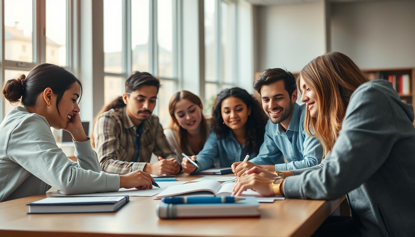 Students collaborating in study space